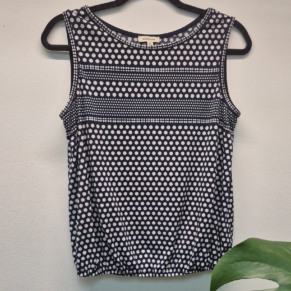 Max Studio Polka Dot Tank Top in Navy and White